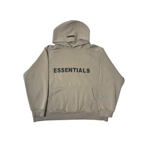 Essentials Fear Of God Men's 3D Silicon Logo Pullover Hoodie Taupe Brown Size M